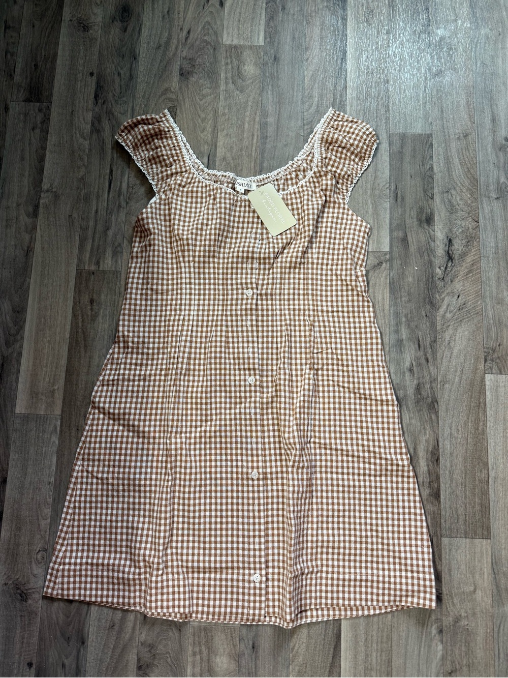 Mocha & White Gingham Mini Dress